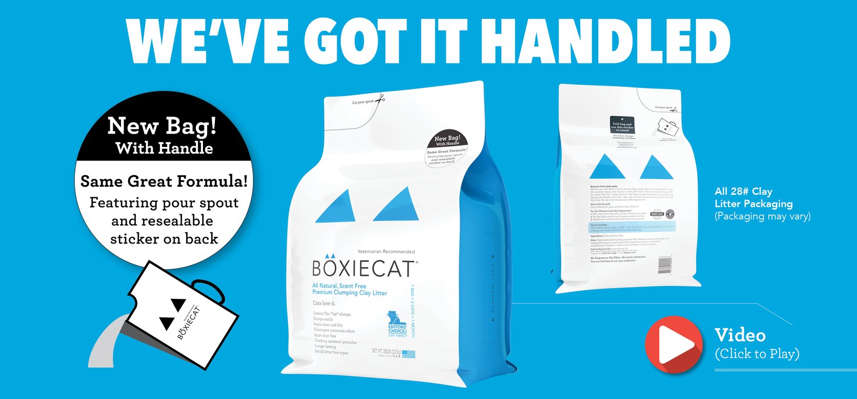 Boxiecat 28 lb Clay Litter Bags Now Have Handles